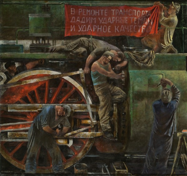 La felicidad no es de este mundo Alexandr Samojválov: Reparación del tren, cuadro